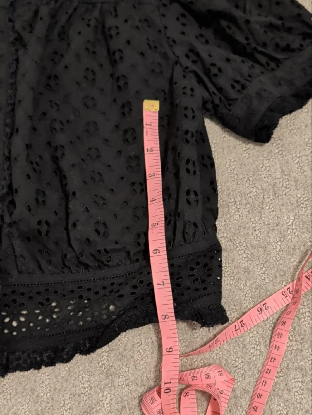 J. Crew Black Eyelet Puff-Sleeve Cropped Blouse